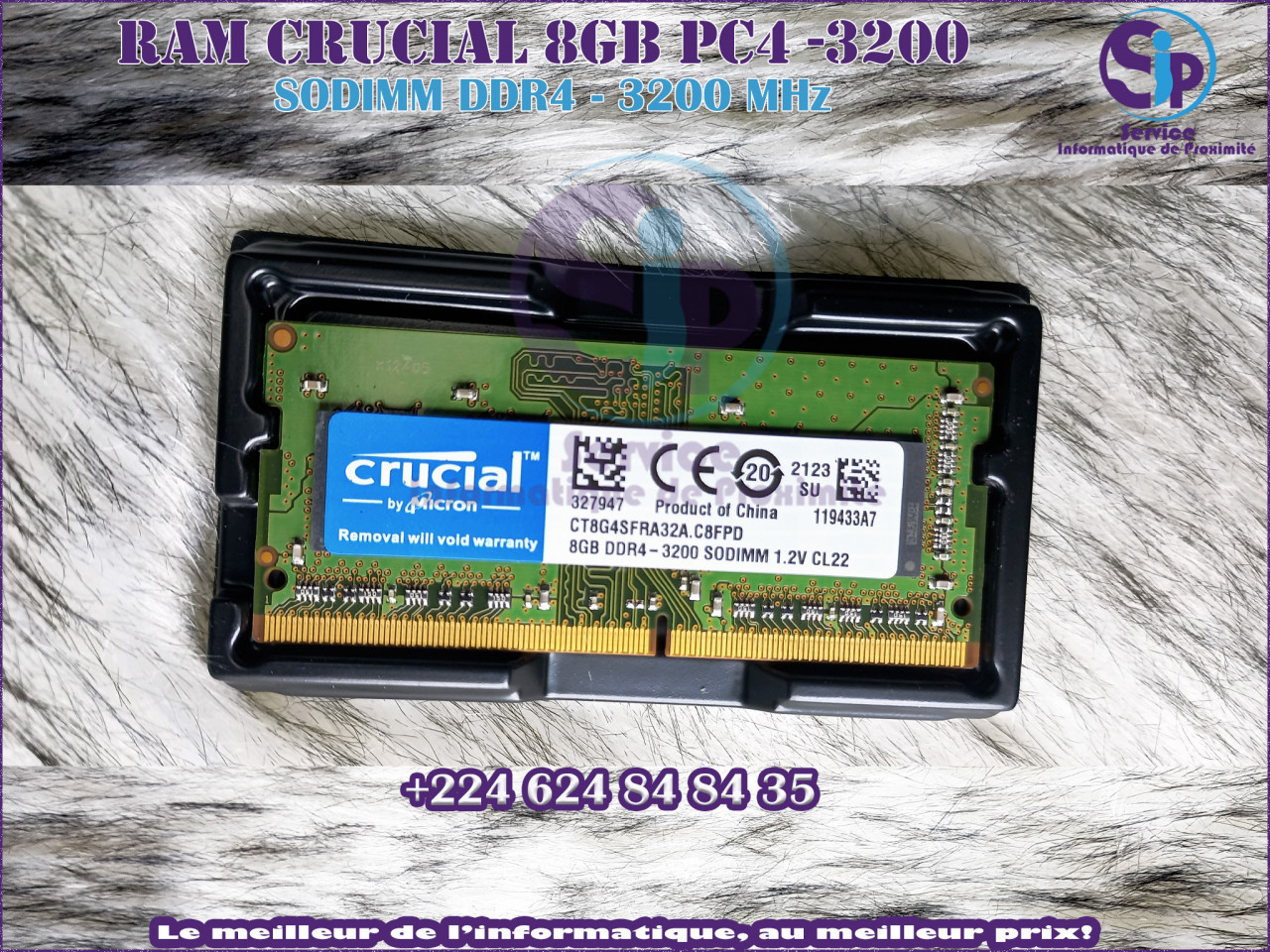 RAM Crucial 8Go DDR4 3200MHz, Ordinateurs - Moniteurs, Conakry