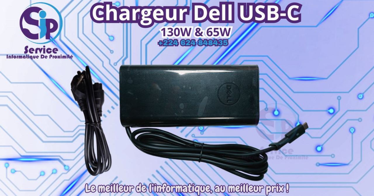 Chargeur Dell USB-C de 130W avec cordon d'alimentation, Ordinateurs - Moniteurs, Conakry