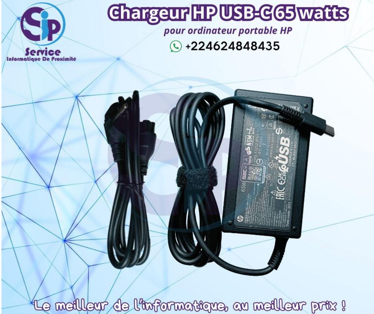 Chargeur HP USB-C de 65watts pour Laptop HP, Ordinateurs - Moniteurs, Conakry