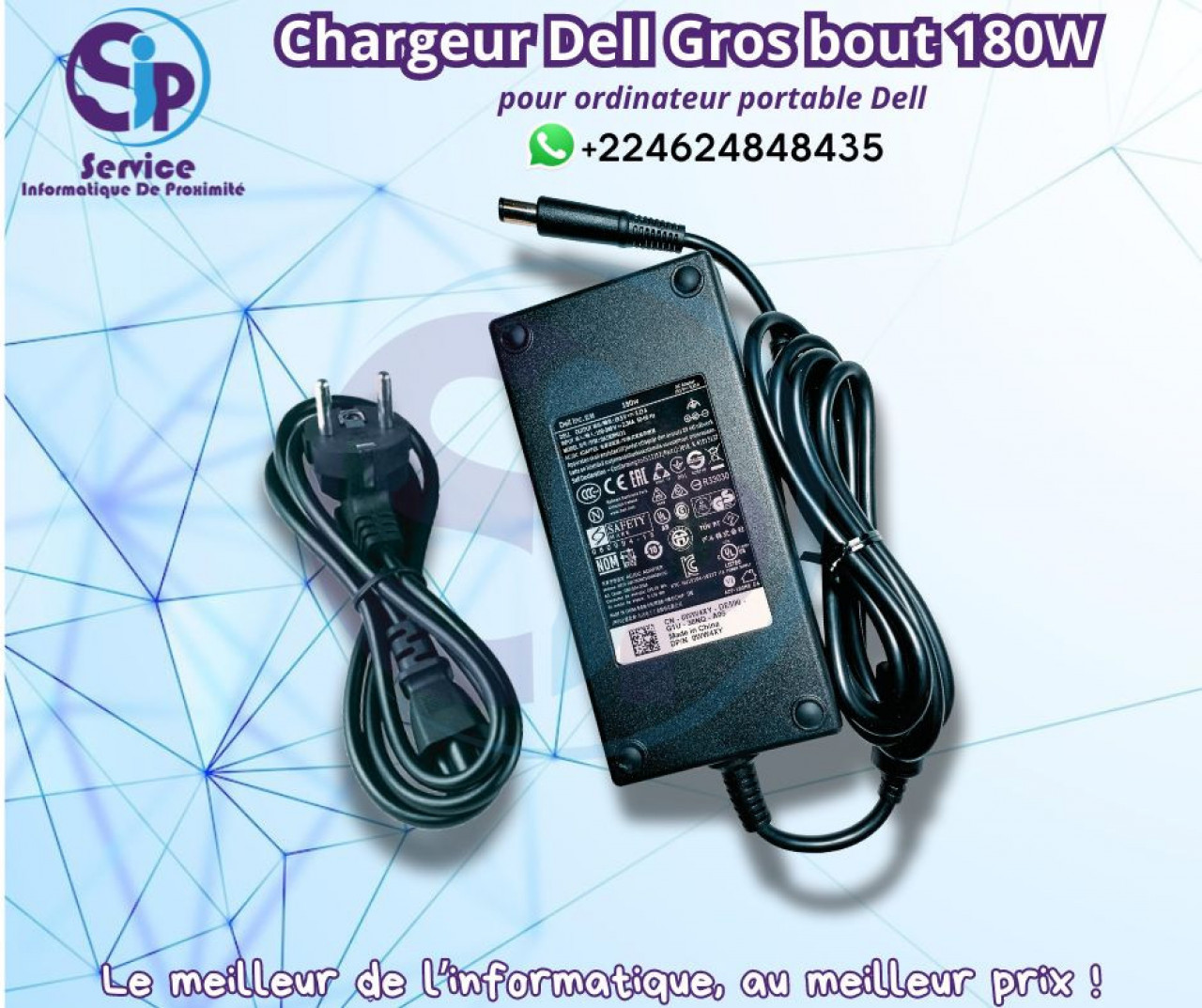 Chargeur Dell Gros Bout 180W, Ordinateurs - Moniteurs, Conakry